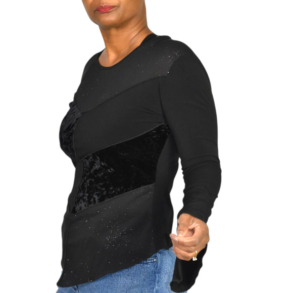 Vintage Ludmilla Bell Sleeve Top Black Velvet Sparkle Y2K France Patchwork Small - Picture 3 of 16